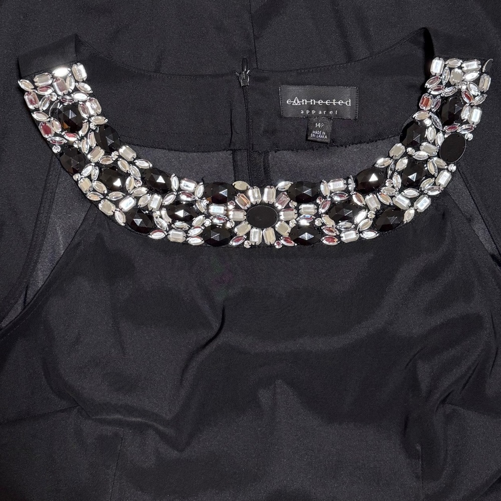 Connected Apparel Black Dress with Embellished Neckline - Picture 5 of 6